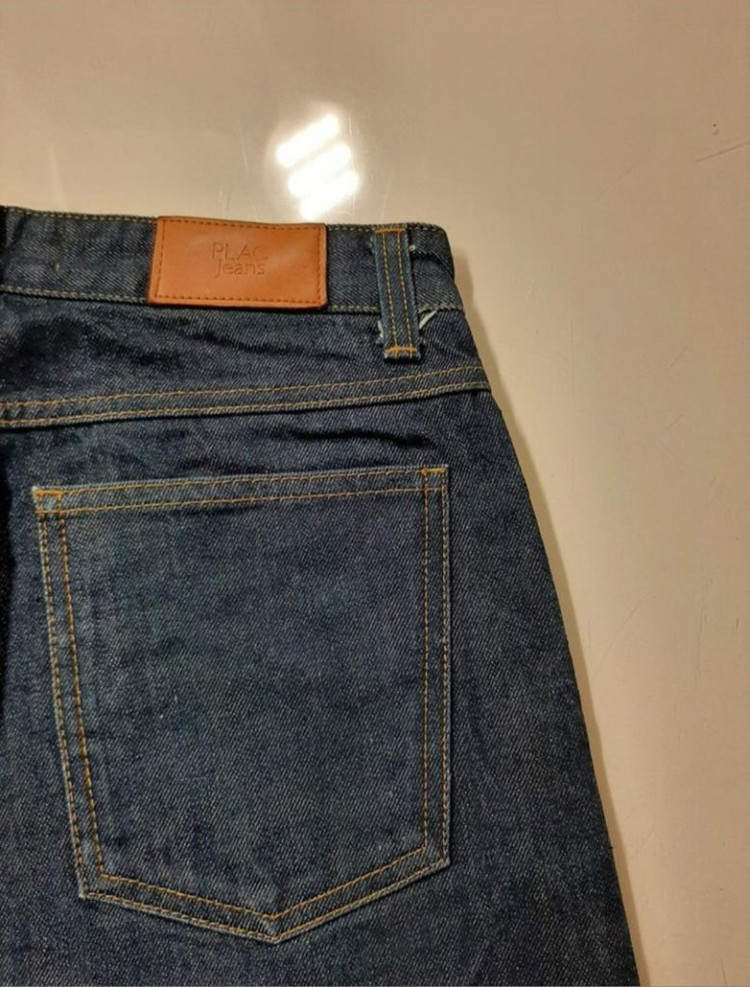 29)플랙진 셀비지 가죽패치 중청바지 일자청바지--2