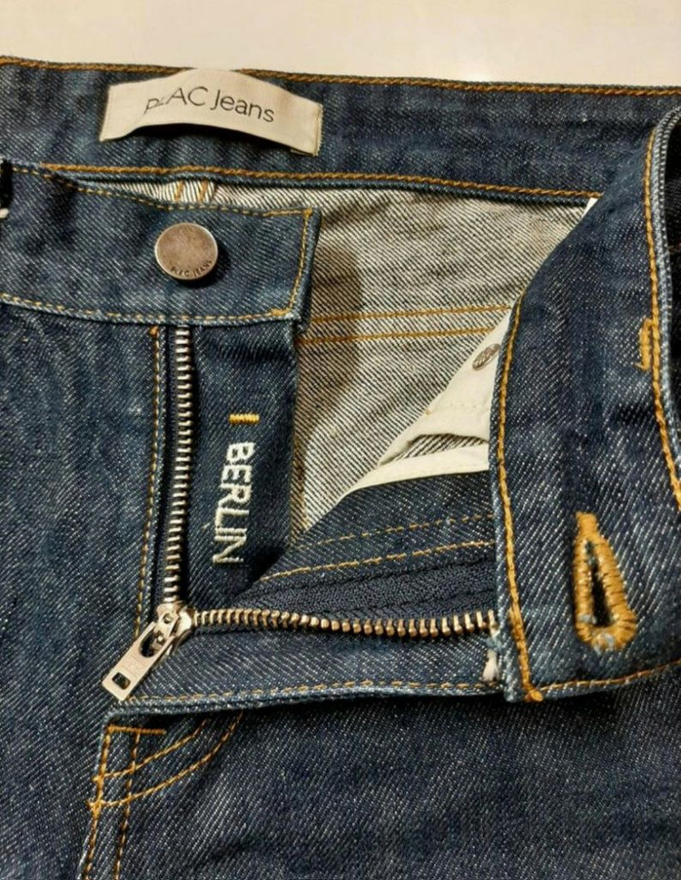 29)플랙진 셀비지 가죽패치 중청바지 일자청바지--3