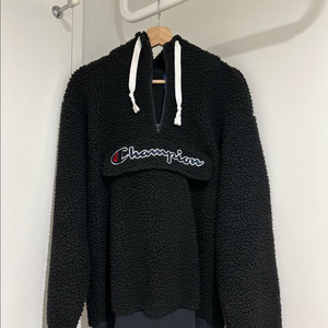 챔피온 뽀글이 맨투맨 후드 반집업 블랙 L사이즈