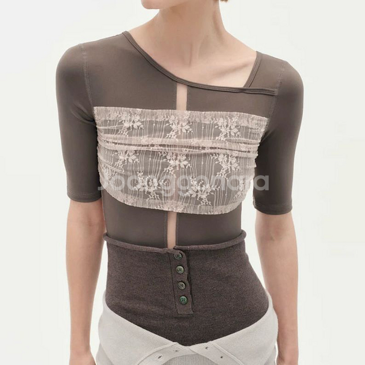 typha 타이파 레이스 숏 슬리브 레오타드 발레복--0