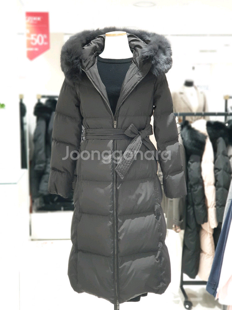 온앤온 덕다운 폭스퍼 롱패딩 그레이--0