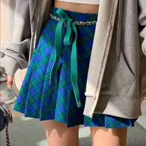 서쿠키 블루 체크 스커트