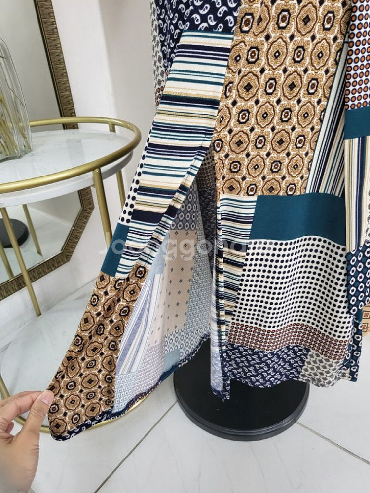 기하학 긴팔 랩스타일 롱원피스--6