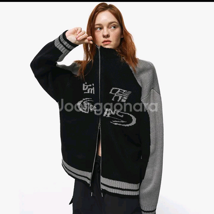 꼼파뇨 커브드 블록 니트 집업 블랙 M--0