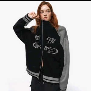 꼼파뇨 커브드 블록 니트 집업 블랙 M