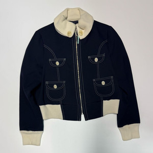 여성 빈티지 귀여운 스티치 네이비 크롭 집업 자켓