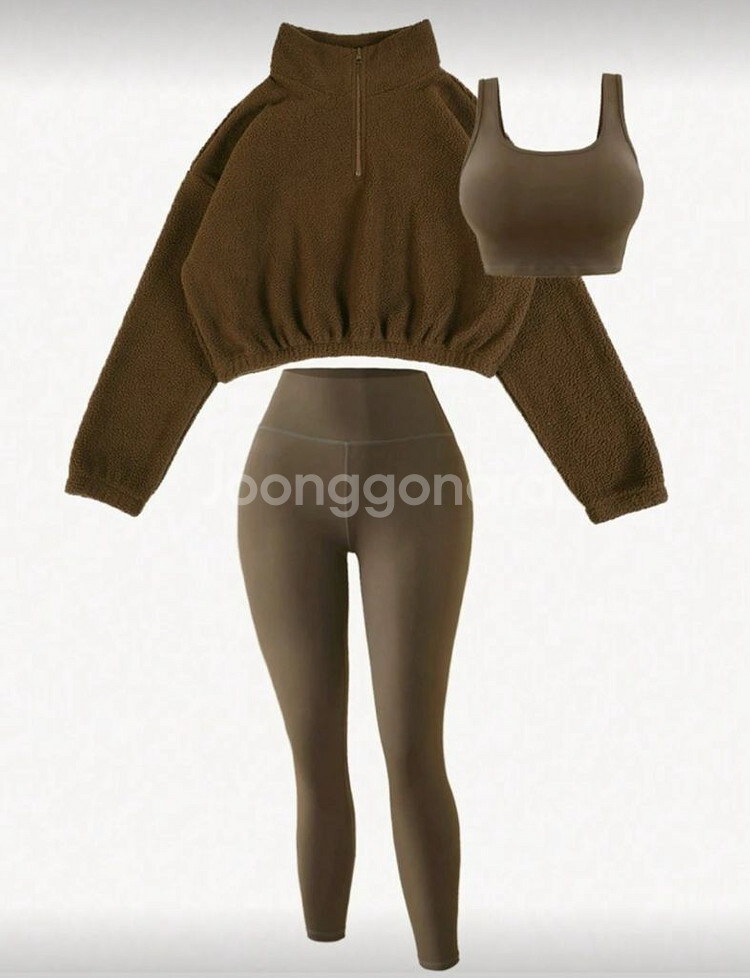 브라운 S사이즈 3피스 후리스 / 하이웨스트 레깅스 /--0