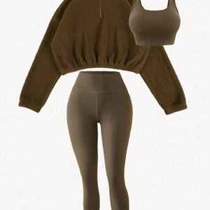 브라운 S사이즈 3피스 후리스 / 하이웨스트 레깅스 /