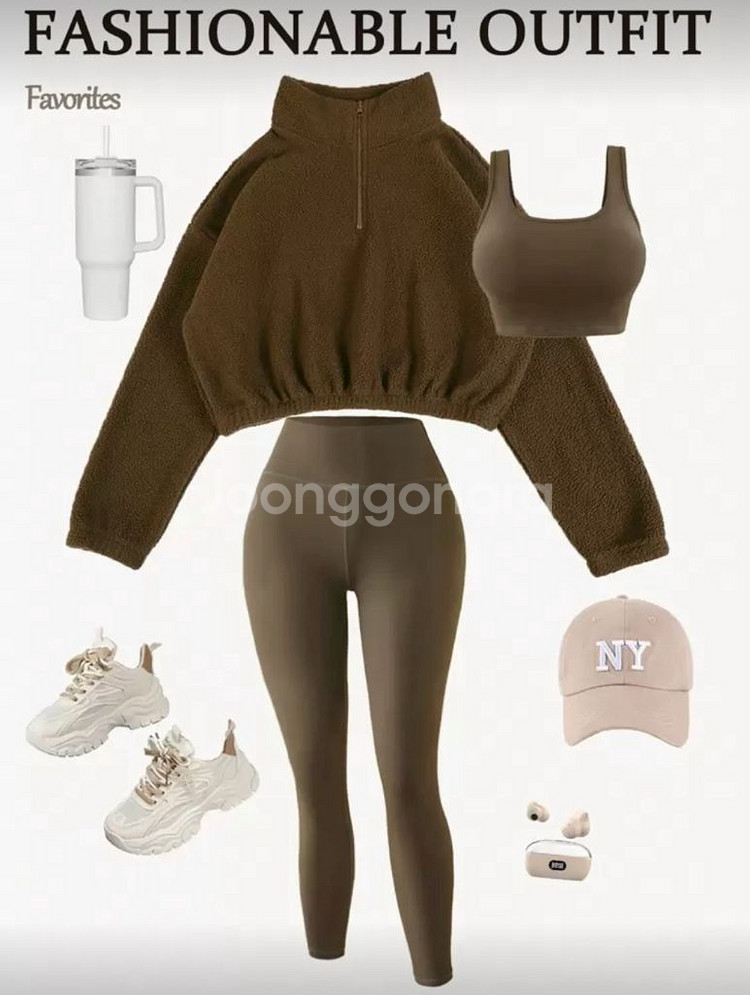 브라운 S사이즈 3피스 후리스 / 하이웨스트 레깅스 /--4