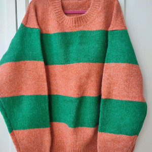 색상 너무예쁜 오렌지&그린 줄무늬 니트티(새상품)-최종