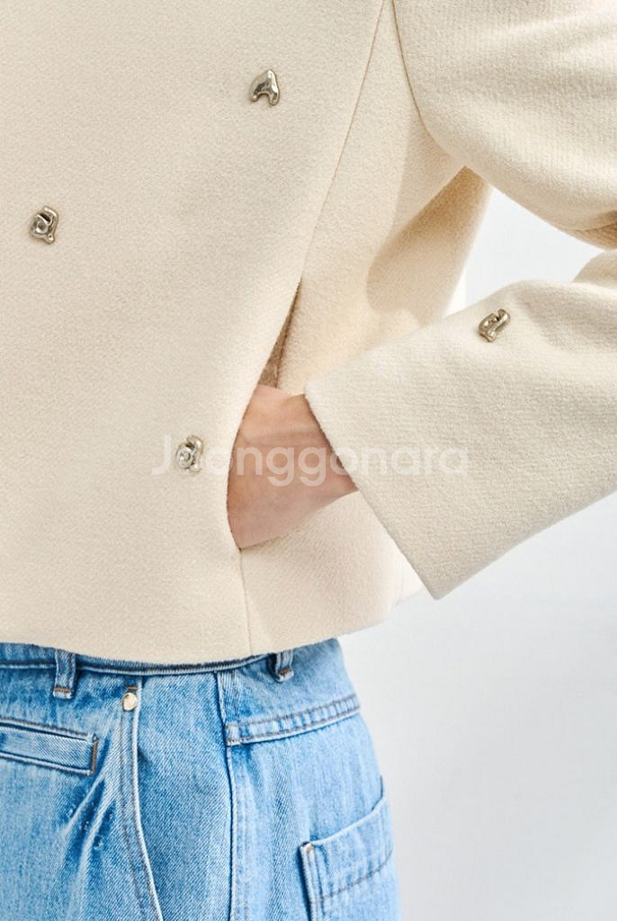 래트 알파벳 스터드 모직자켓--0