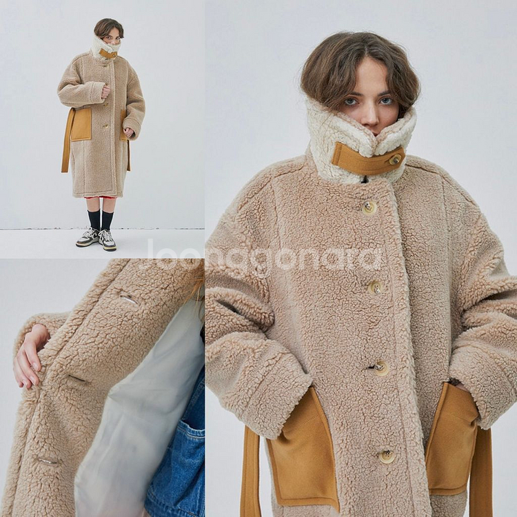 [미사용]그라운드웨이브 오버사이즈 무스탕 코트(베이지)--2