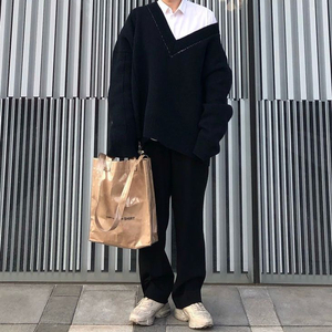라프시몬스 18SS 오버사이즈 브이넥 파이어맨 니트