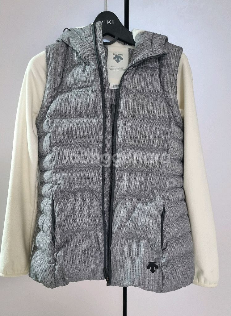 데상트 헤링본 패딩 후드 집업--0