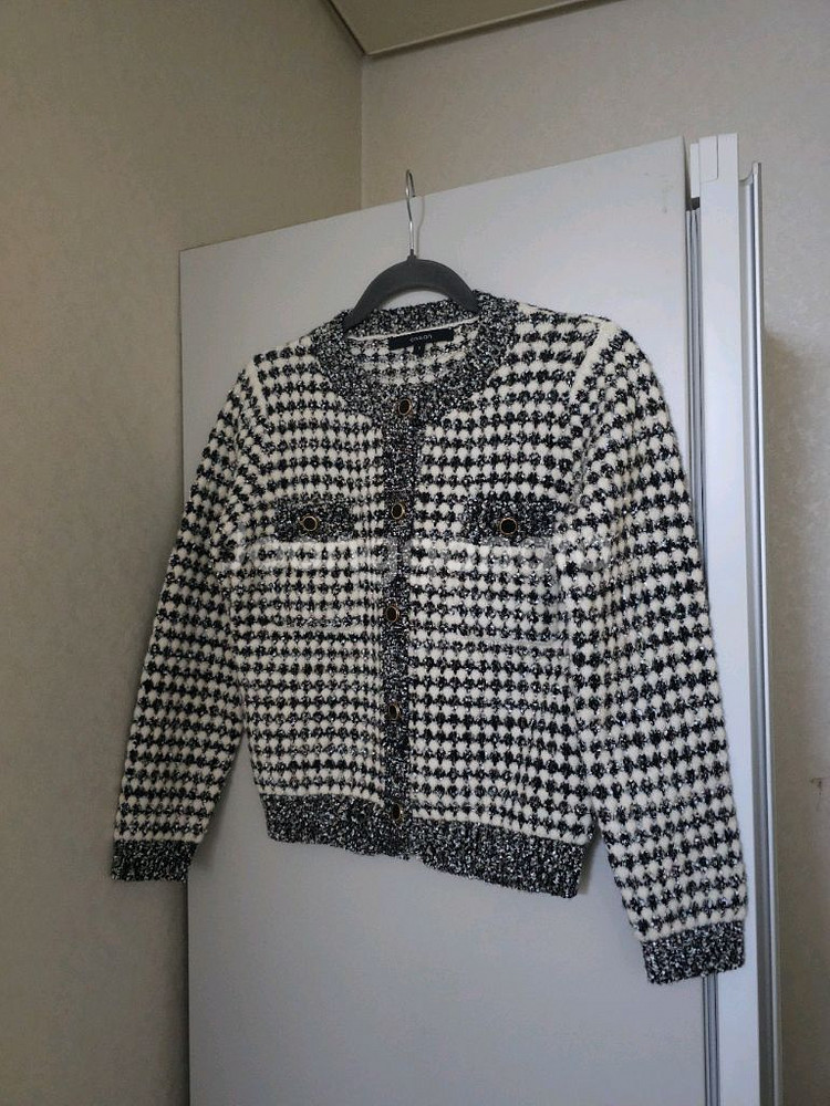 온앤온 아이보리 블랙 트위드 가디건--0