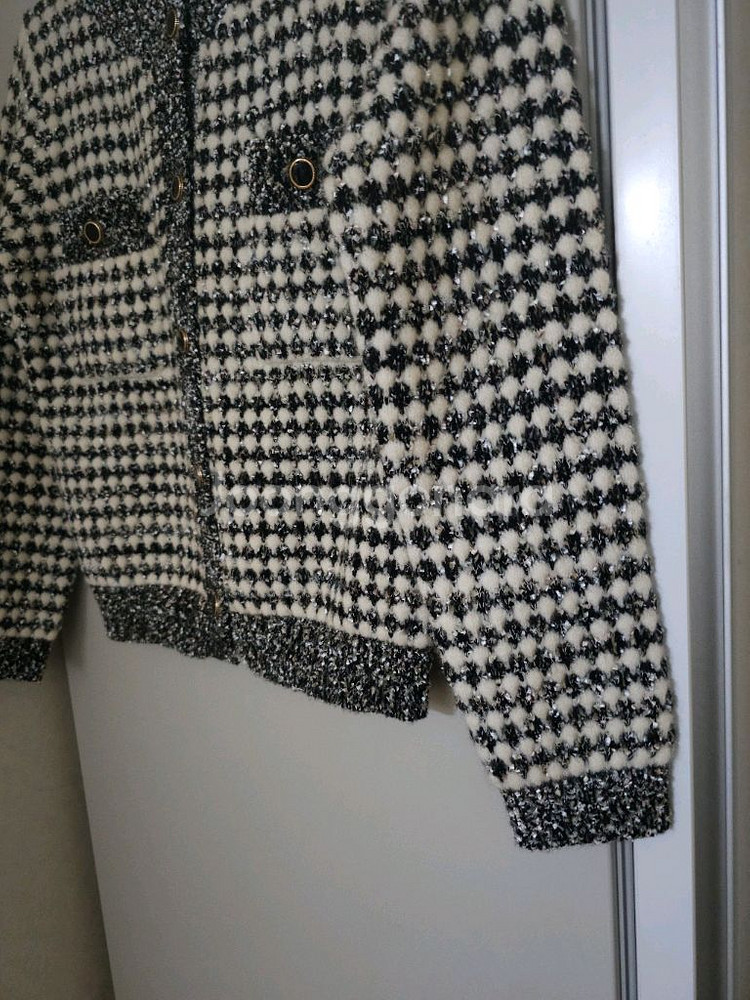 온앤온 아이보리 블랙 트위드 가디건--2