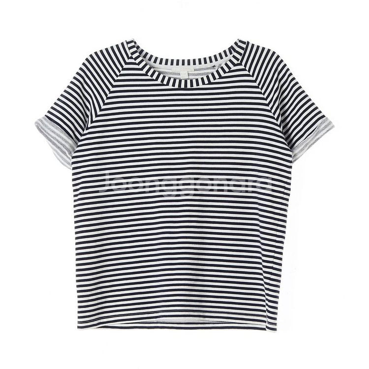 [S]코스 블랙 스트라이프 롤업 반팔 티셔츠--0