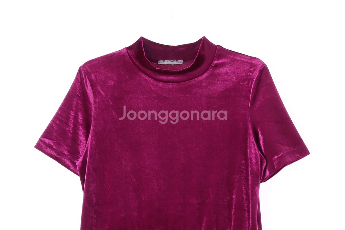 [M]자라 퍼플 벨벳 자수 패턴 반팔 미니 원피스--1