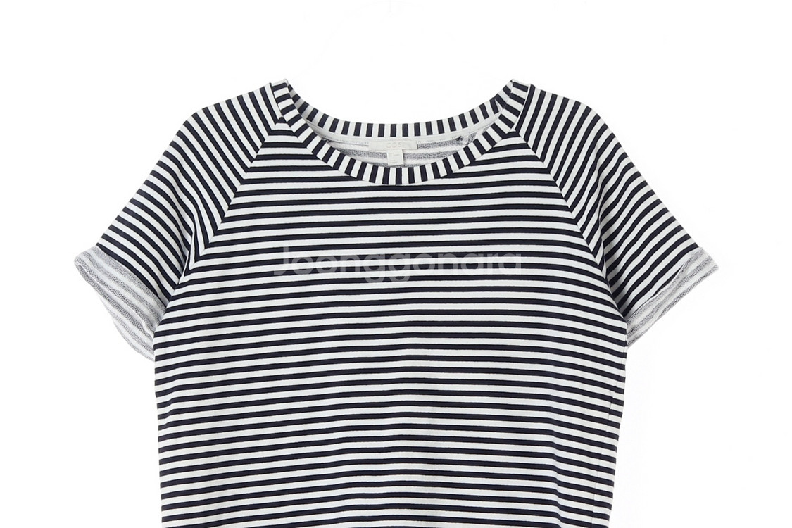 [S]코스 블랙 스트라이프 롤업 반팔 티셔츠--1