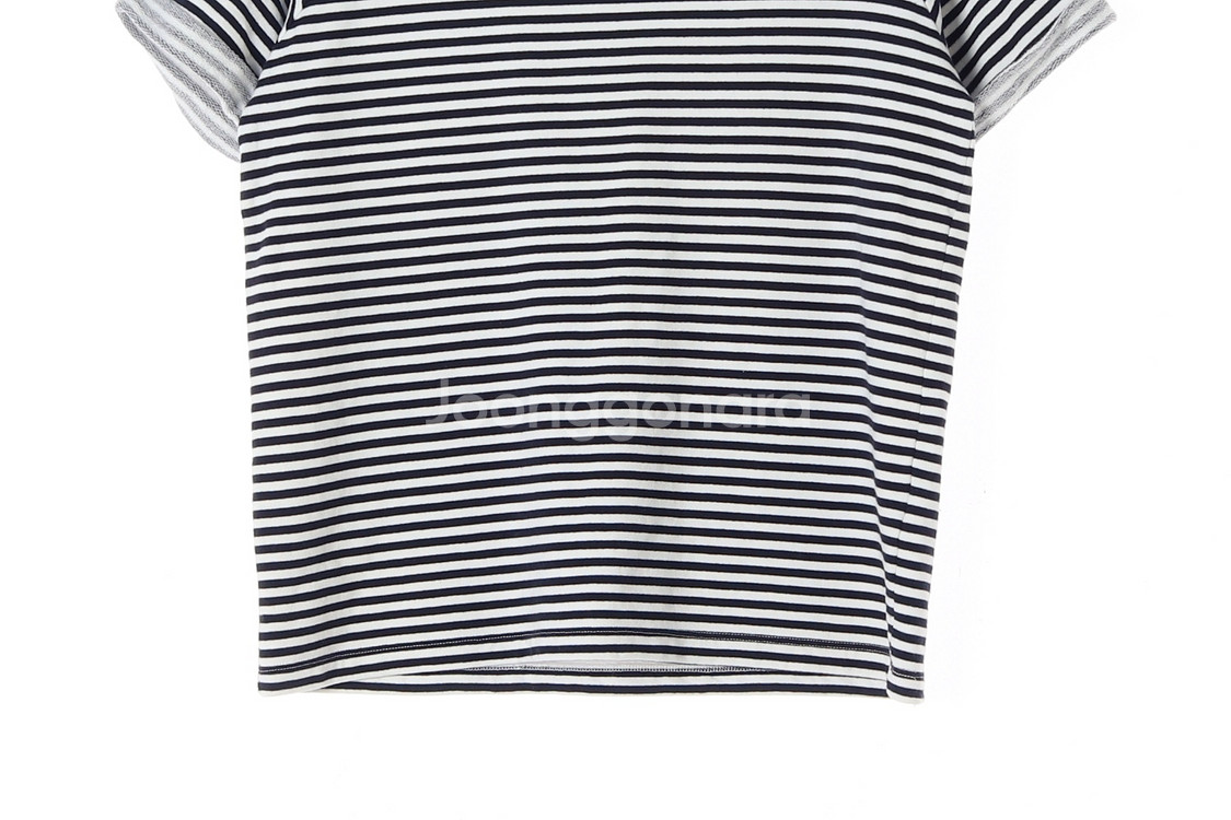 [S]코스 블랙 스트라이프 롤업 반팔 티셔츠--2