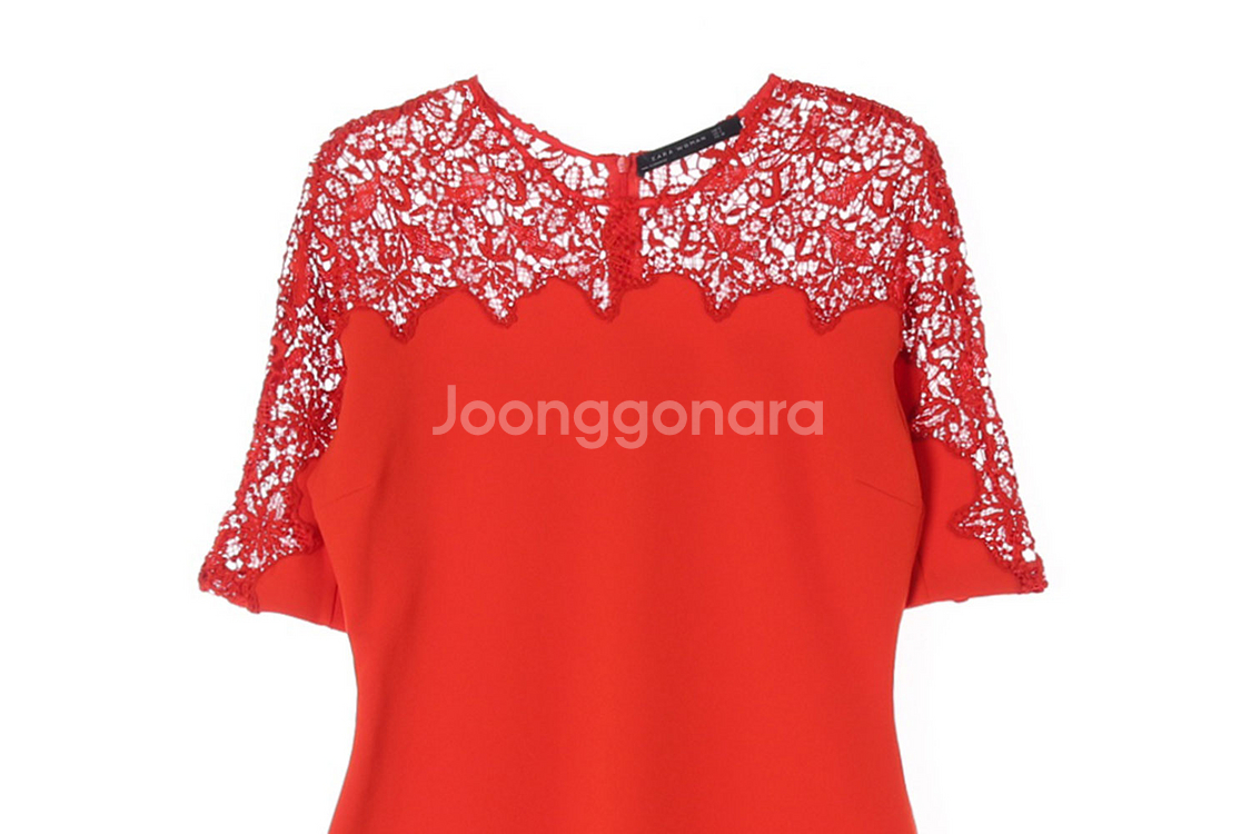 [M]자라 오렌지 페이스 반팔 롱 정장 원피스 드레스--1