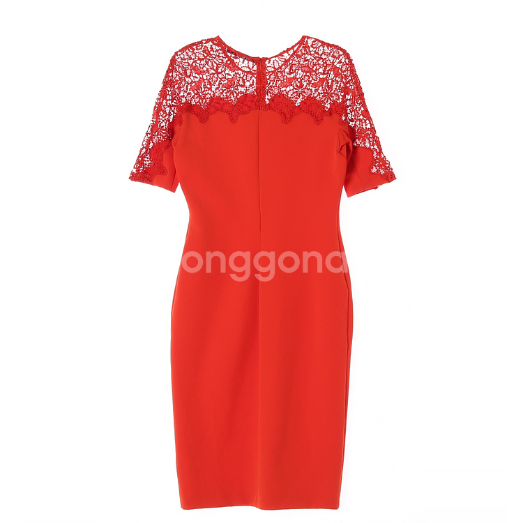 [M]자라 오렌지 페이스 반팔 롱 정장 원피스 드레스--4