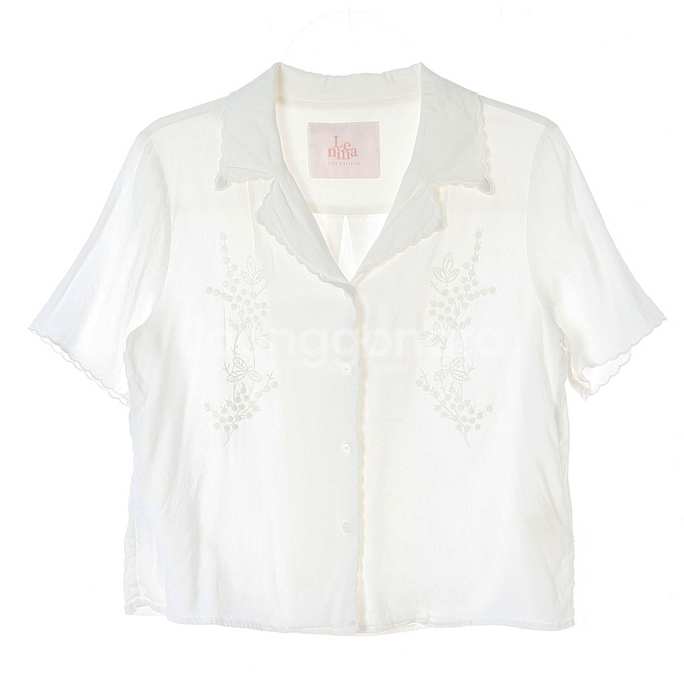 [M]르니나 반팔 빅카라 자수 반팔 셔츠 블라우스--0