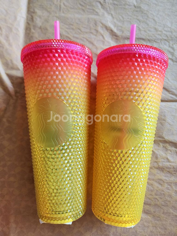 (정가이하)스타벅스 서머 스터드 핑크옐로 콜드컵--0