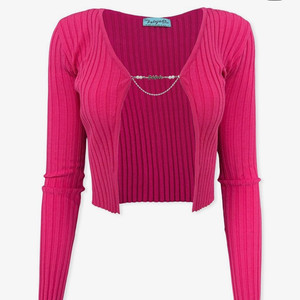 페일제이드 팬던트 진주 가디건 핫핑크