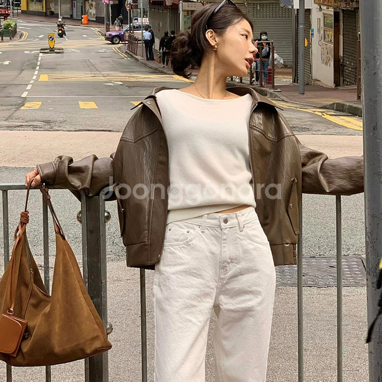 프레쉬라벨 모이 레더 블루종 브라운--1