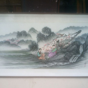 선남 선녀 모습의 산수문 대형그림 액자