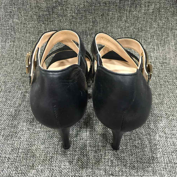 미소페 여성 금장 블랙 레더 하이힐(240) 이미지