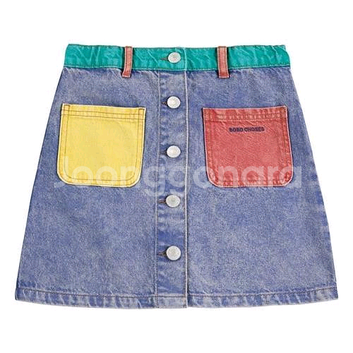 보보쇼즈 컬러블럭데님치마--0