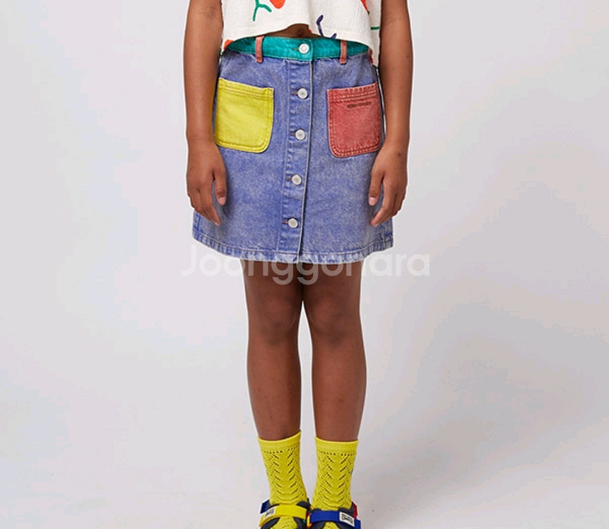 보보쇼즈 컬러블럭데님치마--1