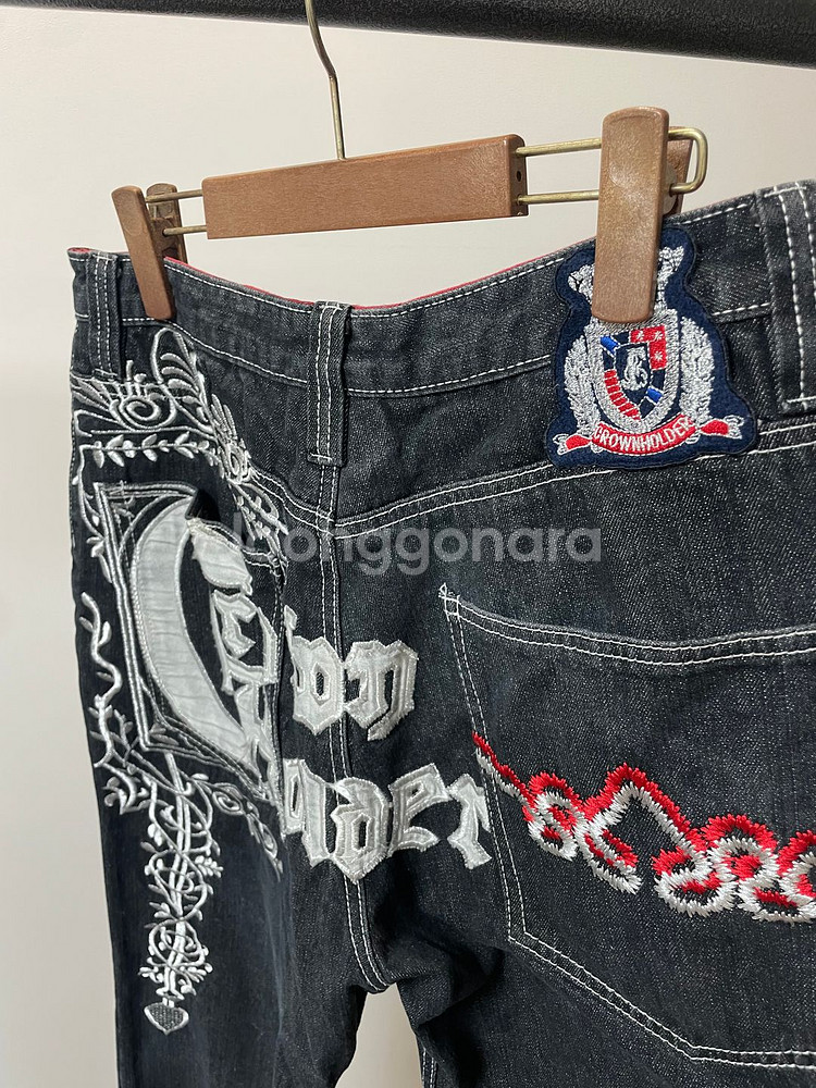 (32~33) 크라운 홀더 올드스쿨 힙합 자수 데님 팬--1