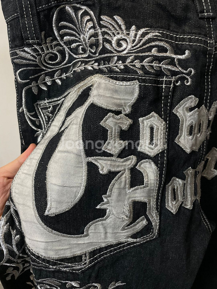 (32~33) 크라운 홀더 올드스쿨 힙합 자수 데님 팬--6