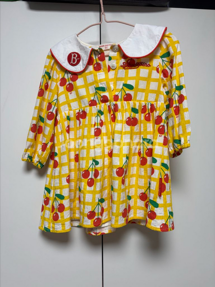 베베드피노 올오버체크체리베이비카라원피스 모자세트--3