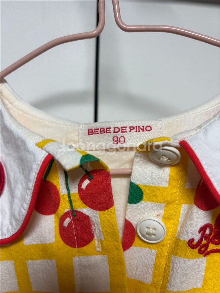 베베드피노 올오버체크체리베이비카라원피스 모자세트--4