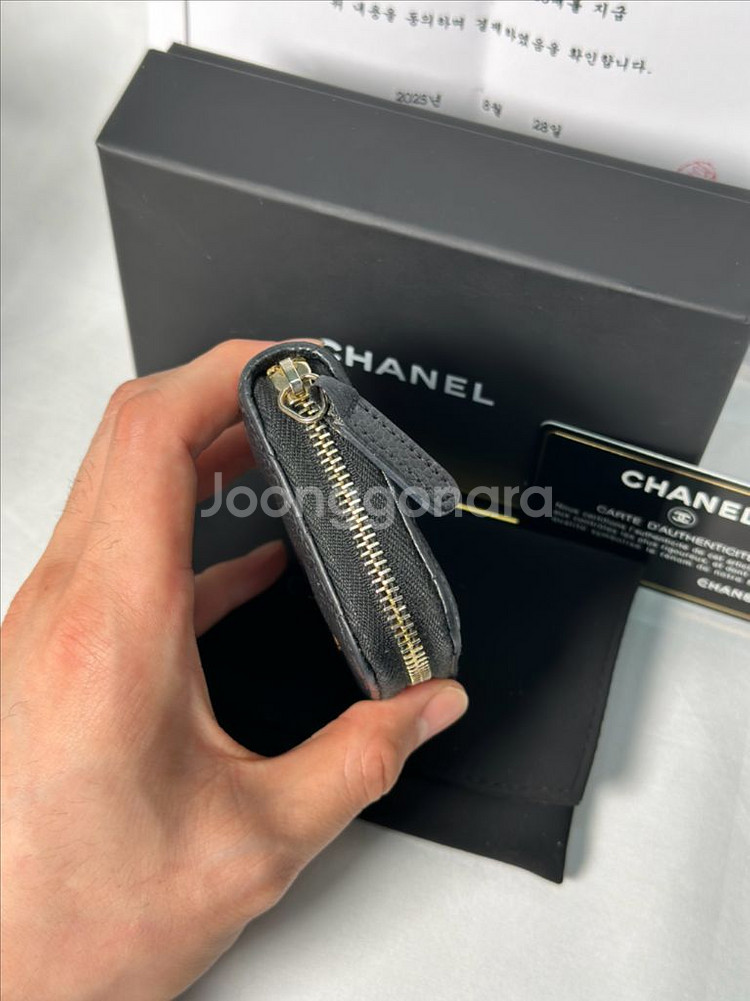 샤넬 케비어 카드지갑 금장로고--5