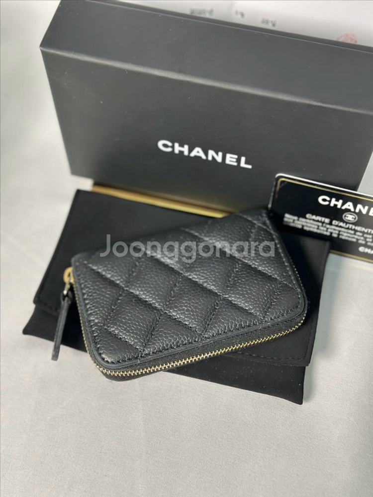 샤넬 케비어 카드지갑 금장로고--3