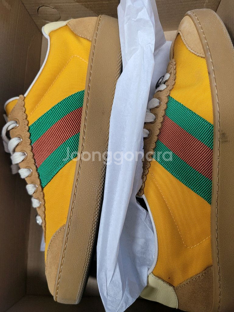 구찌 나이론 스웨이트 로우탑옐로우스니커즈 A급--0