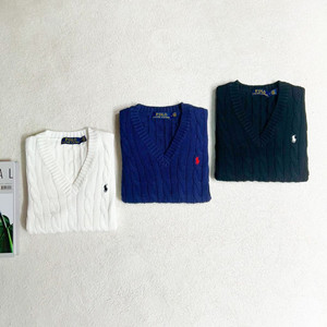 폴로 코튼꽈배기 V넥 조끼