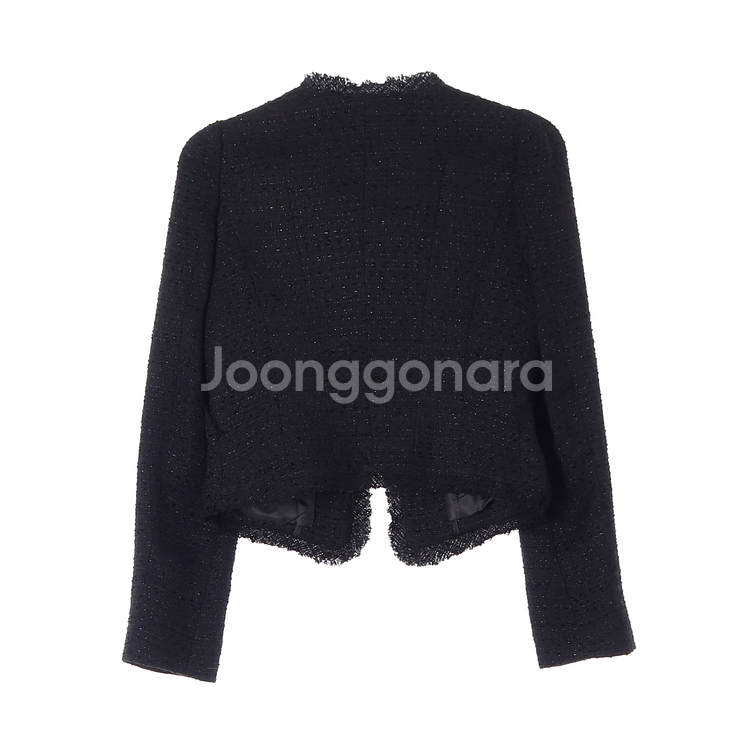 [S]라인 블랙 물결 큐빅 트림 트위드 숏 재킷 자켓--3