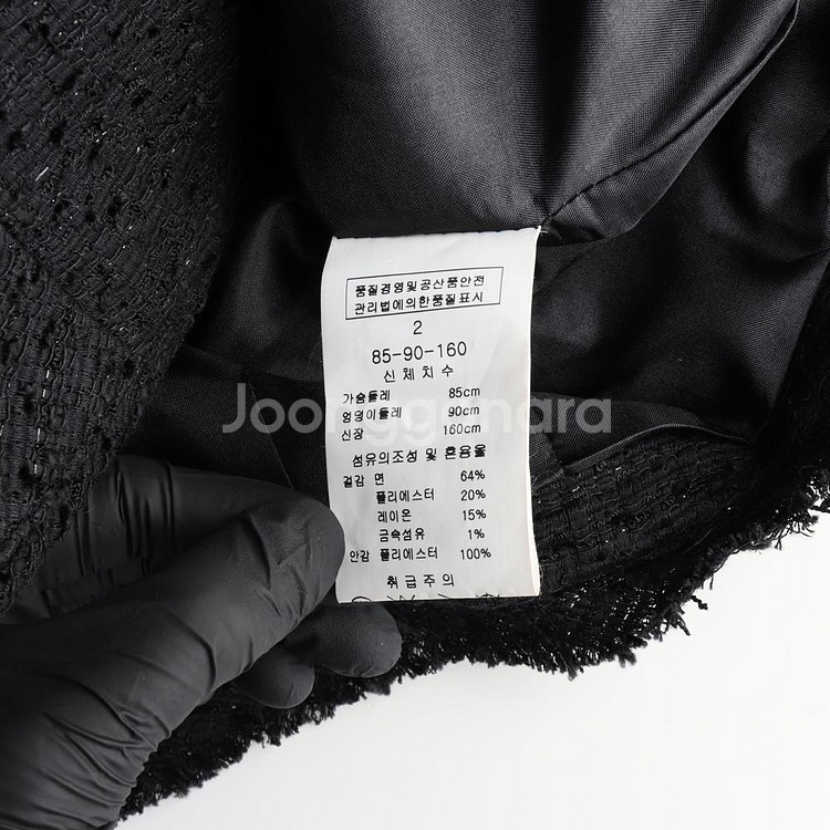 [S]라인 블랙 물결 큐빅 트림 트위드 숏 재킷 자켓--5