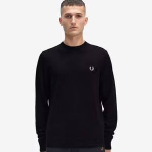 정품/ 프레드페리 메리노울 100% 라운드 니트 /M,