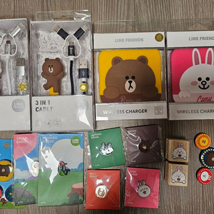라인프렌즈 케이블, 충전기, 뱃지 새상품