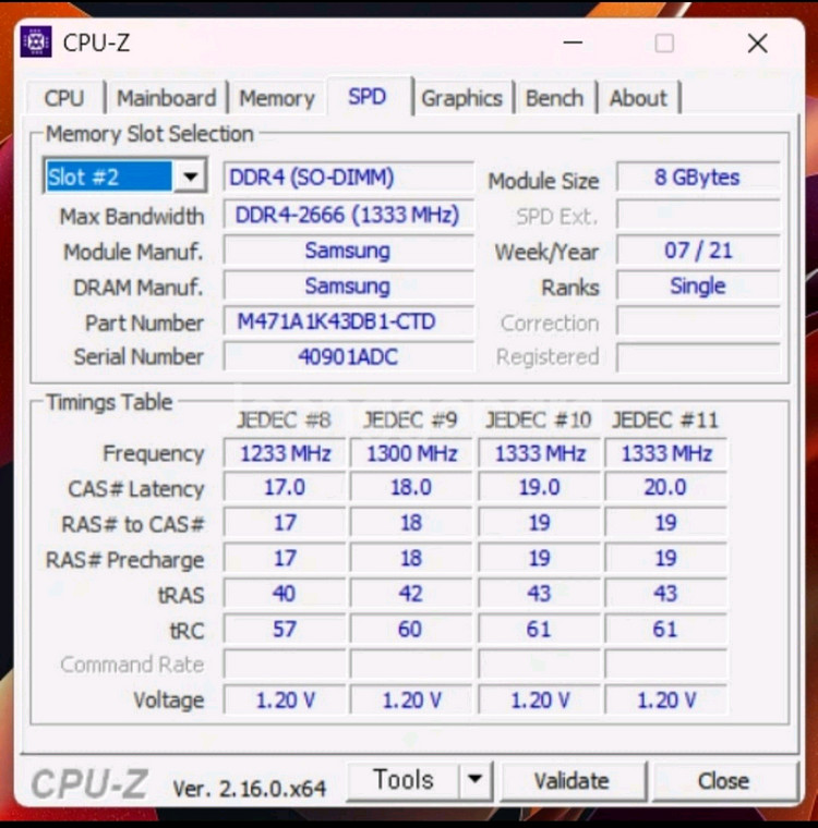 삼성 노트북용 DDR4 8GB 램 (PC4-21300S--0