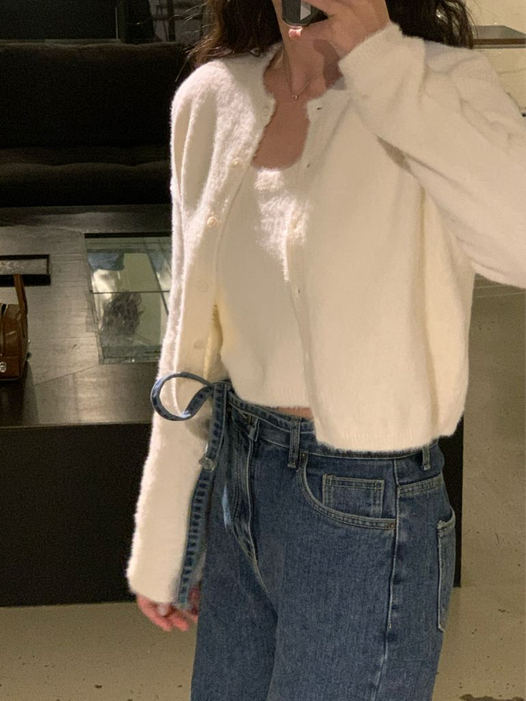 헤어리 니트나시+니트가디건 세트--2