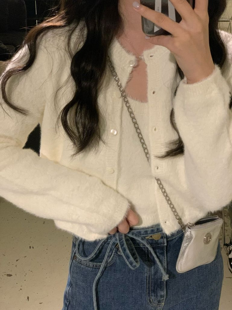 헤어리 니트나시+니트가디건 세트--6