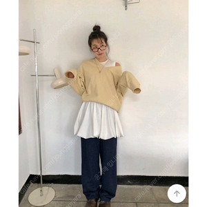 (미착용)프롬비기닝 제작상품 핀골지 박시 브이넥 맨투맨